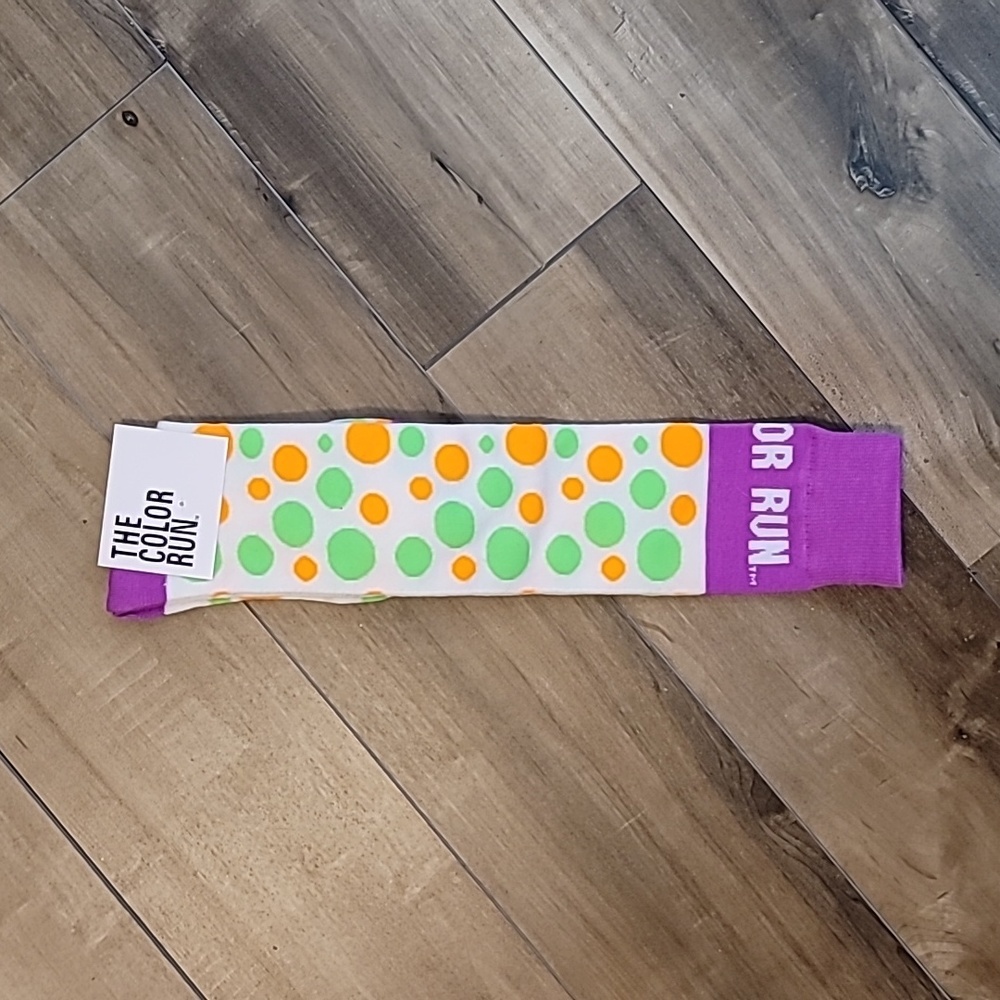 THE COLOR RUN knee high socks polka dot purple green orange neon